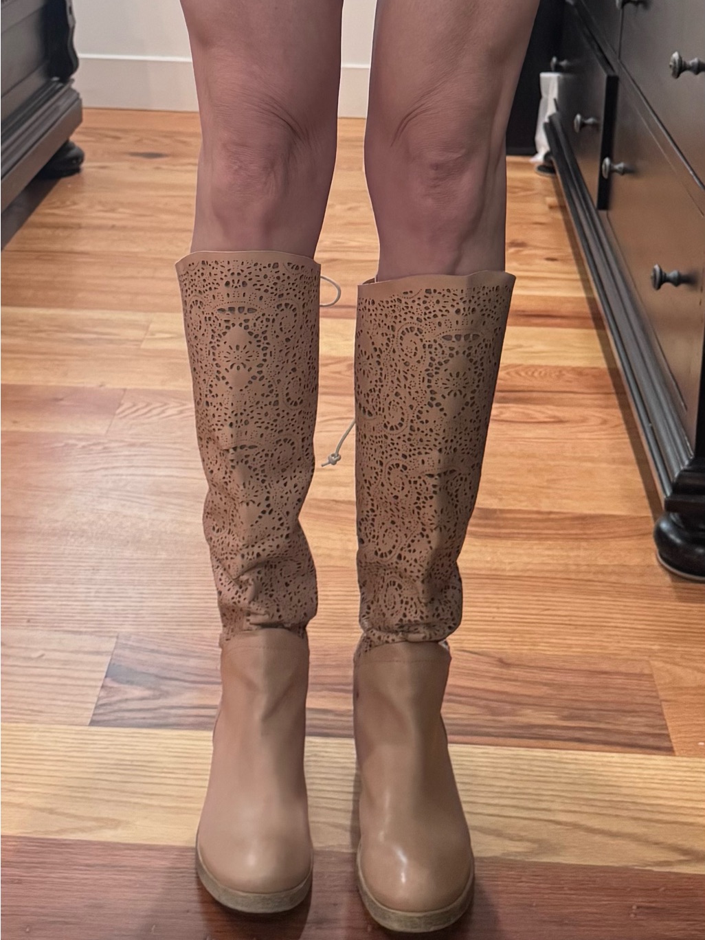Pink Floral Cut Out Leather Boots